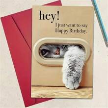 Adorable Cat Birthday Greeting Card - "Hey! Just Wanted To Wish You A Happy Birthday" Message, Includes Envelope, Cartoon Animal Themed, Tactile, Suitable For Any Recipient, Birthday Card