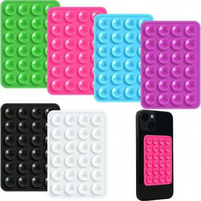 3pcs/Set 24 Pieces Silicone Suction Cup, Minimalist Style, Suction Cup Sticker, Non-Slip, Cell Phone Case, Portable, Movable Cell Phone Stand, Square