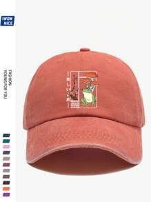 1pc "Beautiful Nature" Frog, Turtle, Mushroom, Cherry Blossom Printed Retro Baseball Cap, Purple, Pink, Black, Curved Brim Soft Top Sun Hat For Men And Women, Casual City, Outdoor Vacation, Comfortable Breathable Sun-Shading Hat, Beach Holiday Hat Loved By Moms
