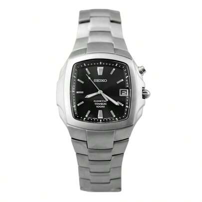 Seiko Men's Quartz Watch Calendar Display Square Dial, Stainless Steel Strap SKA357J1/SKA337J1