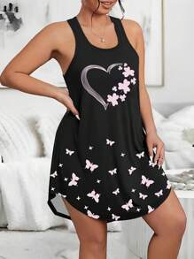 Camisola Casual de Malha com Ombros Abertos e Estampa de Borboleta para Mulheres Plus Size, Roupa de Dormir Elástica, Verão, Férias