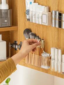 1pc Space Saving Wall Mounted Makeup Organizer - Plastic, Can Hold Lipstick, Brushes And Nail Polish, Portable Design, No Power Required, Makeup Brush Holder