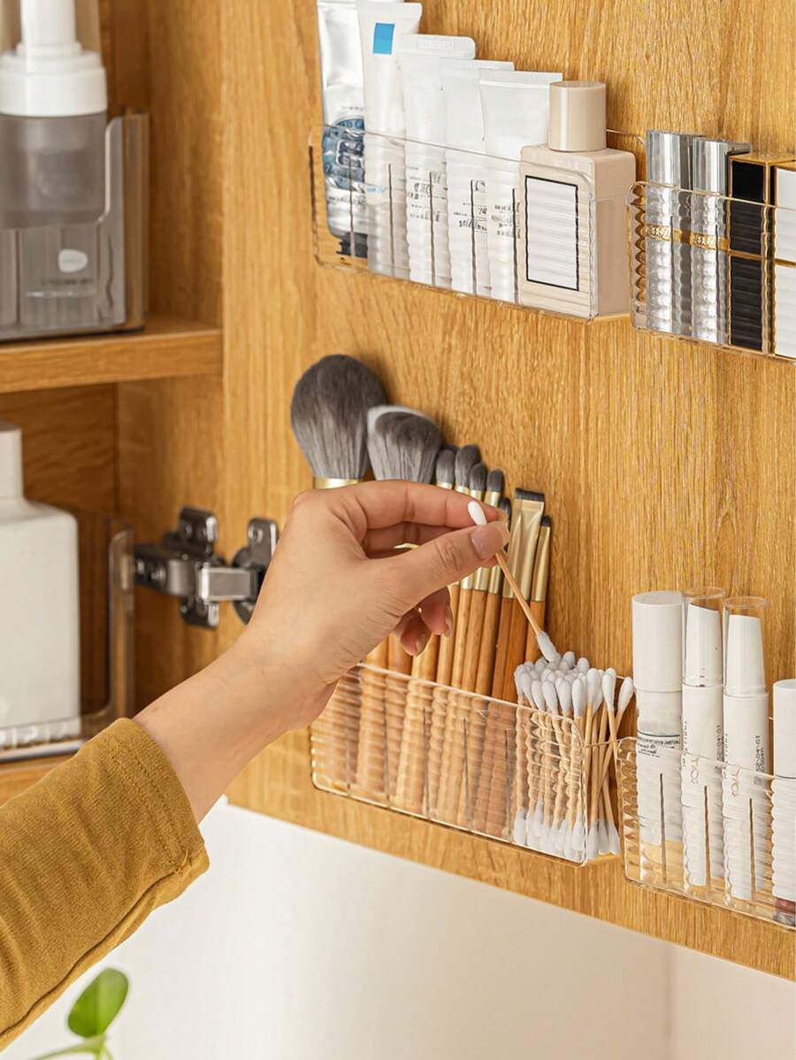 1pc Space Saving Wall Mounted Makeup Organizer - Plastic, Can Hold Lipstick, Brushes And Nail Polish, Portable Design, No Power Required, Makeup Brush Holder