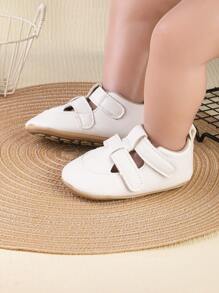 1 Pair Boys' Solid Color PU Hook And Loop Design Flat Breathable Versatile Casual Sandals, Suitable For Summer