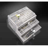 Porta Joia Acrílico Luxo Com 3 Camadas Brinco Anel Compartimento caixa de armazenamento de jóias