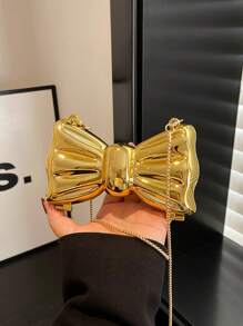 蝴蝶结艺术袁苏凤链条女士小方包2025春夏新款简约单肩斜挎包 - 金色 - 查看 2