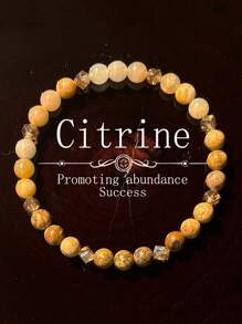 1pc Yellow Quartz Beaded Bracelet, 6mm, Handmade Jewelry, Symbolizing Wealth And Success, Unisex Everyday Wear, Jewelry Gift - Yellow - View 2