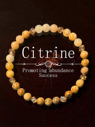 1pc Yellow Quartz Beaded Bracelet, 6mm, Handmade Jewelry, Symbolizing Wealth And Success, Unisex Everyday Wear, Jewelry Gift