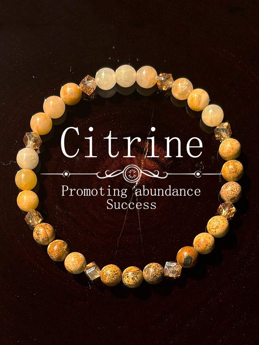 1pc Yellow Quartz Beaded Bracelet, 6mm, Handmade Jewelry, Symbolizing Wealth And Success, Unisex Everyday Wear, Jewelry Gift