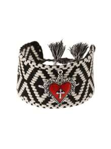 1 件创意时尚简约合金油滴爱心十字编织流苏手串马斯红女士姐妹情侣首饰礼物，适合日常约会聚会派对节日运动度假佩戴红色首饰 - 手繩 - 查看 10