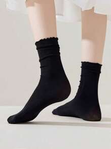 1 Paar Damen Ganzjahres Mittelhöhe Socken Weiße Flausch Socken Sport Süße Lolita Bequeme Dünne Socken, Herbst