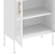 Metal Bookcase Bookshelf With Doors And Adjustable Shelves, 71" Tall Display Cabinet With LED Lights, 4 Tier Display Case For Home Office, Study Room, Collectibles