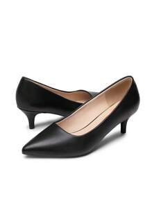 Women's Stiletto Low Heel Pointed Toe Court Pumps Minimalist Elegant Fashion Solid Color Shoes - 黑PU - 查看 8