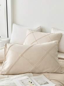 Set de lenjerie de pat 3 buc în carouri, pliat, bej (1 husă de pilota + 2 fețe de pernă, fără umplutură), romantic pentru nunți, stil american clasic de fermă, poliester confortabil și respirabil, potrivit pentru toate anotimpurile, decor dormitor