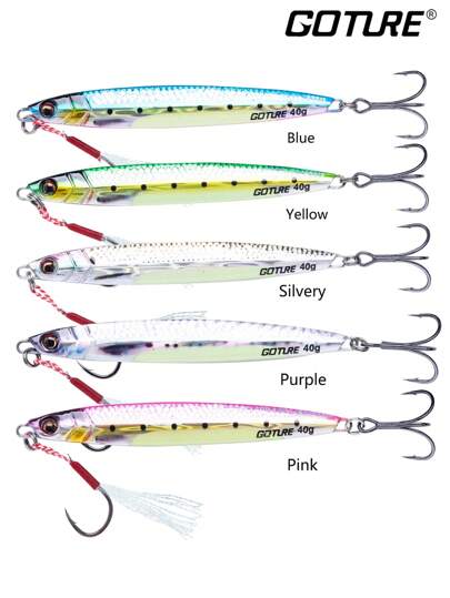  Cebo de pesca Goture 1 pieza con ojo de pez 3D, cebo vertical de 40 g 60 g con gancho auxiliar y gancho triangular para pesca de salto