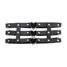 Women's Punk Leg Garters Thigh Chains, Black Gothic Heart Shape Leg Harness Accessories, Sexy Leg Decor, Hollow Thigh Chains, Personalized All-Match Heart Theme PU Leather Suspenders, Suitable For Daily Wear And Music Festivals, Great For Carnival Season