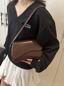 Minimalist Solid Color Shoulder Flap Bag, Classic Textured Crossbody Bag Purse For Women