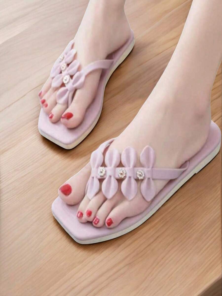 Sandalias planas con brillos Con moños, sandalias para mujeres, sandalia plana para dama. - Rosa vieja - Ver 1