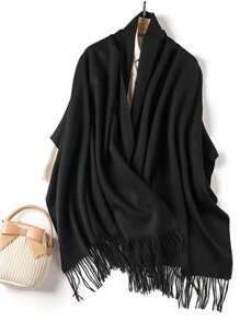 MilyModa Unisex Plain Scarf 150g With Fringes - Black - View 1