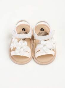 Infant Infant Girls Summer Sandals With Flower Bowknot Soft Sole Wedding Dress Flats Newborn First Walkers Crib Dress Shoes - White - View 8