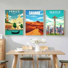 1 张城市旅行墙面艺术海报是装饰酒吧、咖啡馆和家庭的完美礼物，配有帆布艺术框架