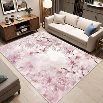 A Pink Floral Style Area Rug, Carpet, - Waterproof, Non Slip, Cleaner, Machine Washable, Soft And Comfortable Mat, Suitable For Door Mat, Kitchen, Living Room, Bedroom, Hallway, Bathroom- Easy To Clean, Carpet, Home Decoration Back To School Bathroom Kitchen Decor