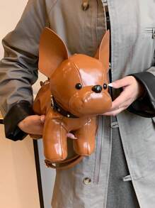 1pc Fashion PU Leather Small Dog Decor Crossbody Bag, Women Casual Cartoon Bulldog Shoulder Pouch, Simple Animal Handbag Suitable For Daily Commute