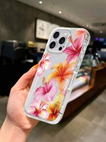 1 pieza Funda protectora transparente a prueba de golpes y con airbag con diseño de flor compatible con Apple iPhone 15/11/12/13/14/XR/XS/Pro/Max/16/7