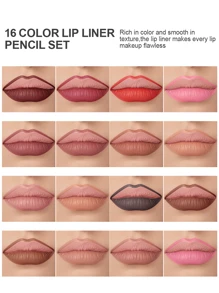 16pcs/Set Lip Liner Pencil Kit, Matte Nude Lip Liner Set, Moisturizing Long-Lasting Lip Makeup Cosmetics - Multicolor - View 7