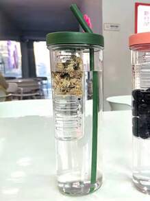 1pc Large Capacity Plastic Fruit Infuser Water Bottle With Straw And Removable Filter, 900ml - Multicolor - View 7