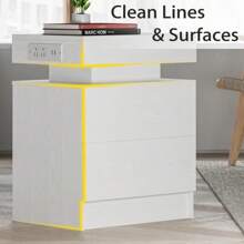Locker, Night Stand Set Of 2, Modern Nightstand With With Charging Station, Bedside Tables With LED Light And Drawers, End Table For Bedroom, Living Room, White/Black - US B Type Plug(110-127V) - View 10