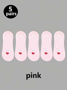1/5/10 Pairs Women Low Vamp Socks Invisible Socks Anti-Slip, Heart Pattern, Fashion Versatile, Sweat-Absorbent, Breathable, Spring/Summer - Multicolor - View 15