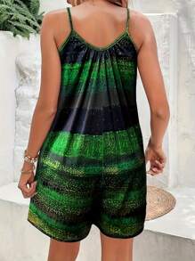 Mono con estampado dibujado nuevo para primavera/verano para mujeres, atuendos de vacaciones para mujeres, mono de moda para ropa de verano, monos multicolor para mujeres - Verde militar - Ver 2