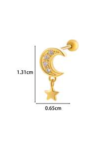 Toppiercing 1pc Fashionable Minimalist Copper Zirconia Star Moon Flower Screw Thread Titanium Steel Cartilage Earring, Ear Bone Piercing Jewelry