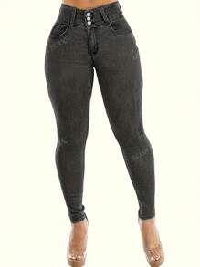 Women's High Waisted Butt Lifting Jeggings Pants, Fashionable Skinny Slim Fit Denim Trousers, Versatile For Dating, Commuting, Elegant Shopping