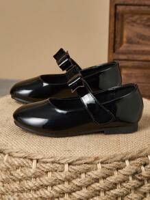 1 Paio di scarpe da principessa con fiocco nero per bambine, scarpe con punta tonda morbide per campus/studenti/coro, stile scolastico carino e alla moda