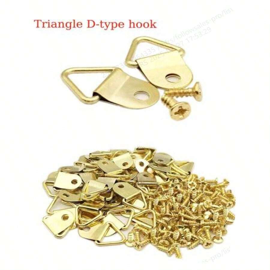 100pcs Triangle D-Ring Frame Hardware Hooks, Triangle Hanging Screw Eyelets, Suitable For Canvas Wall Decor