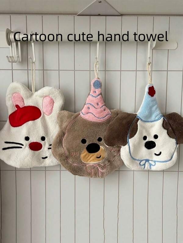 1/2/3 piezas Toalla de mano colgante con diseño de animales de dibujos animados, para baño y cocina del hogar, toalla de mano absorbente con estampado de cachorros y osos, de vuelta al colegio