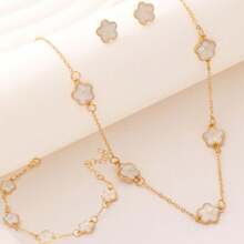 4pcs/Set Floral Leaf Pendant Necklace, Bracelet, Earrings Jewelry Set For Women, Fashion Versatile Accessory For Daily, Party, Vacation Wear - Multicolor - View 6
