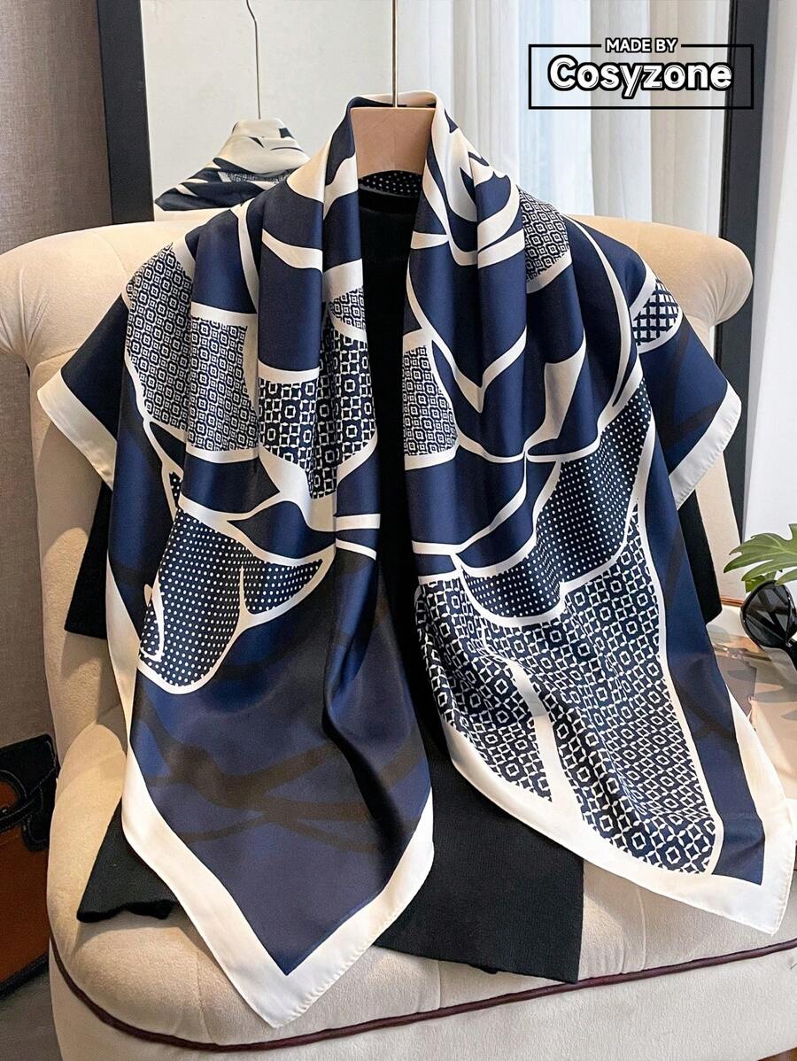 1 件女士 90 斜纹优雅时尚简约印花围巾适合休闲和时尚街头外出头巾、发带、头带非常适合装扮您的外观 - 藍色 - 查看 1