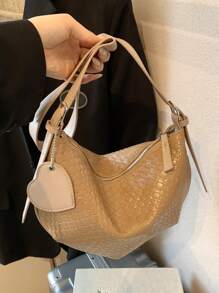 1buc nouă geantă moale în formă de semilună cu pernă, geantă de umăr vintage Y2K în stil gotic de capacitate mare pentru femei, potrivită pentru utilizare zilnică și călătorie, geantă de modă Burgundy cu decorare textura aligator