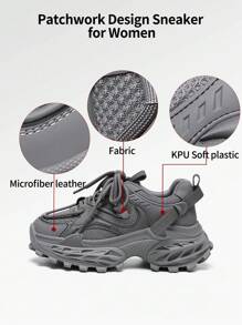 somiliss 1 pereche de pantofi sport antiderapanți cu șireturi pentru femei, din piele ecologică, pantofi de alergare confortabili pentru studenți, talpă groasă personalizată +4 cm înălțime, pantofi de mers pe jos pentru exterior, gri, nou-veniți primăvara/toamna 2025