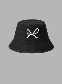 1 pieza Sombrero de cubo con bordado de lazo de moda para primavera/verano - Adecuado para el hogar, salidas, viajes, vacaciones, playa y uso diario