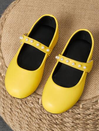 1 par de zapatos planos suave de puntera redonda para niñas, zapatos adorables de moda para presentaciones escolares de princesa con cuentas decorativas