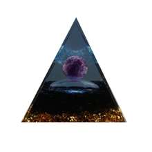 1pc Natural Black Obsidian Chips With Amethyst Ball Orgonite Pyramid For Healing And Decoration - Black - View 5