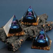 1pc Natural Black Obsidian Chips With Amethyst Ball Orgonite Pyramid For Healing And Decoration - Black - View 3