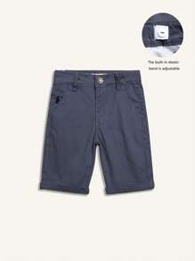 Young Boys' Casual Cotton Blend Elastic Waist Embroidery Zip-Up Bermuda Shorts With Drawstrings