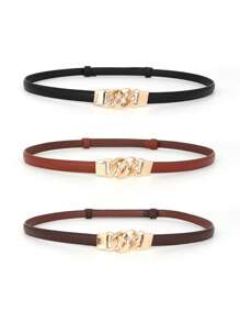 Women's Dress Accessory Summer, Drawstring Waist Belt, Adjustable Fashion Chain Buckle, Simple Dress Strap For Shirt, Solid Color Casual PU Leather Waist Belt