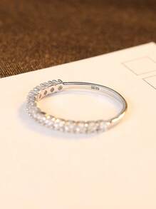 1 件单排水钻镀白金奢华女士戒指，高品质 S925 纯银珠宝礼物，附赠礼品盒 - 銀色 - 查看 3