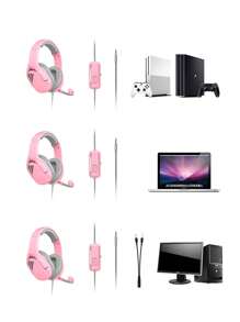 BATXELLENT GX130 有线耳机，女孩风格游戏耳机，带麦克风，适合游戏、音乐和直播 - 粉色 - 查看 5